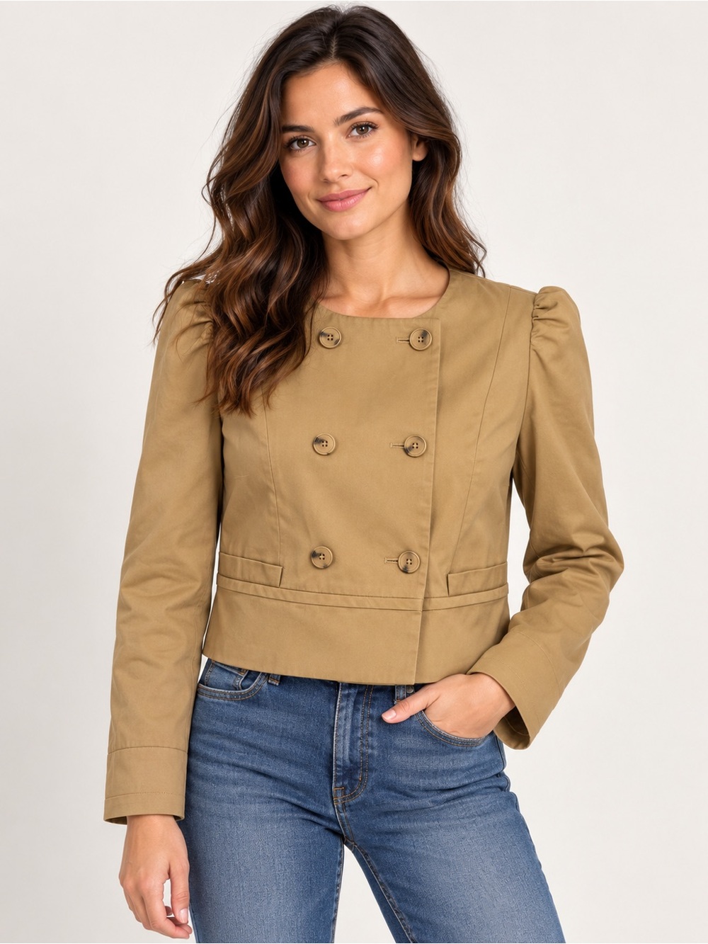 Banana Republic Double-Breasted Khaki Cropped Blazer (0054)